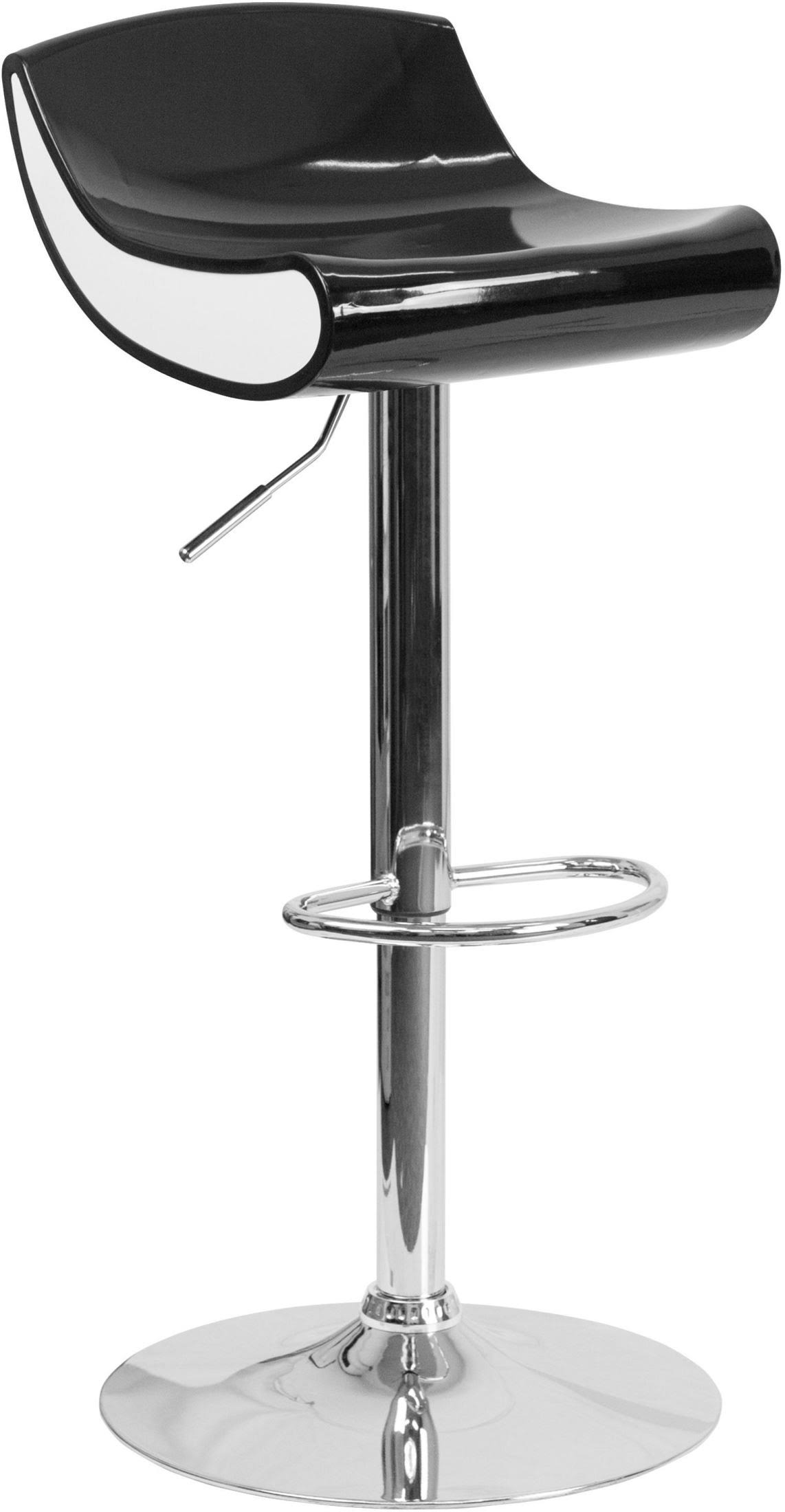 Flash Furniture Contemporary Adjustable Height Plastic Barstool with Chrome Base - Black and White