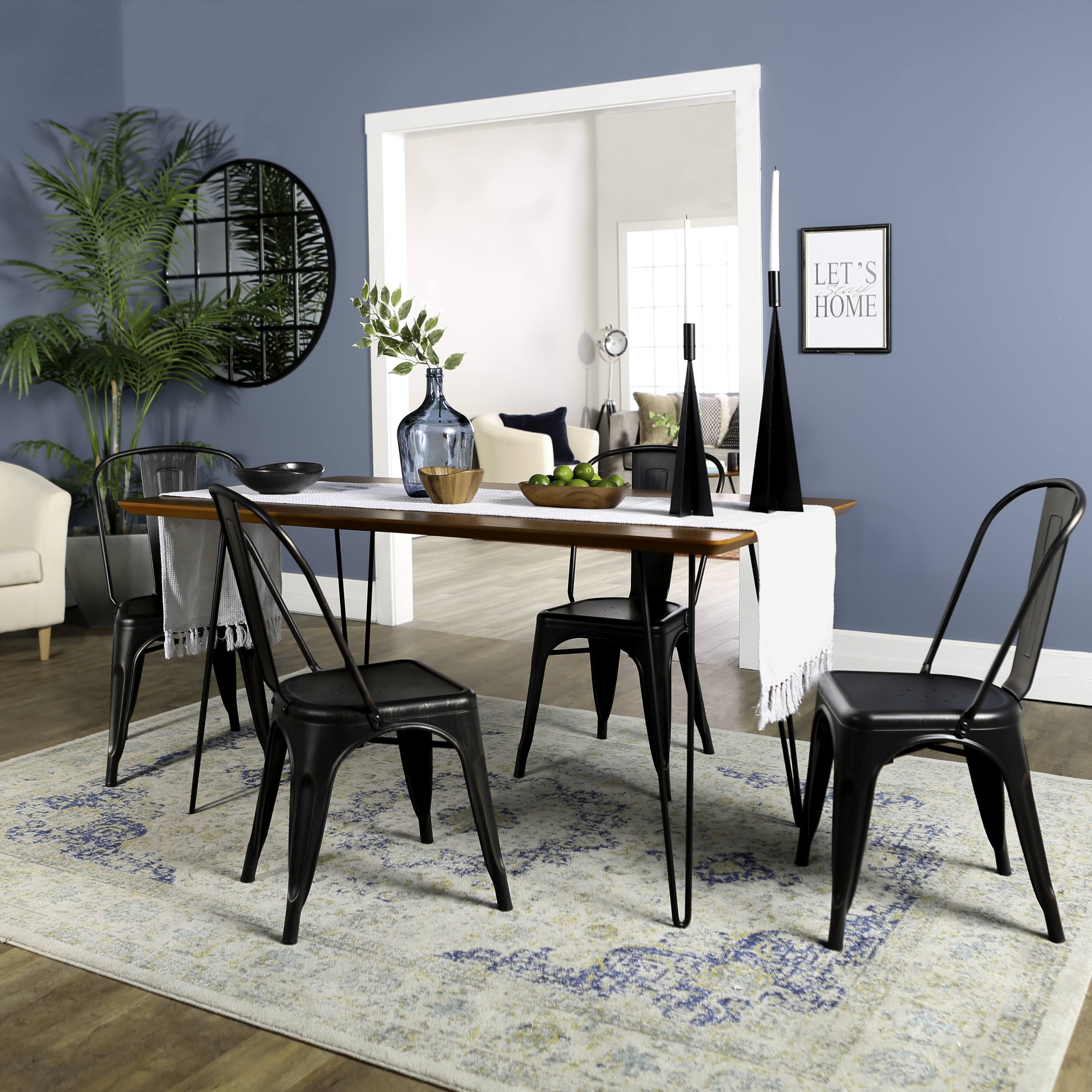 Walker Edison Contemporary Mid Century Modern Urban Square Hairpin 5-Piece Dining Set w/ Caf&eacute; Chairs - Walnut/Black
