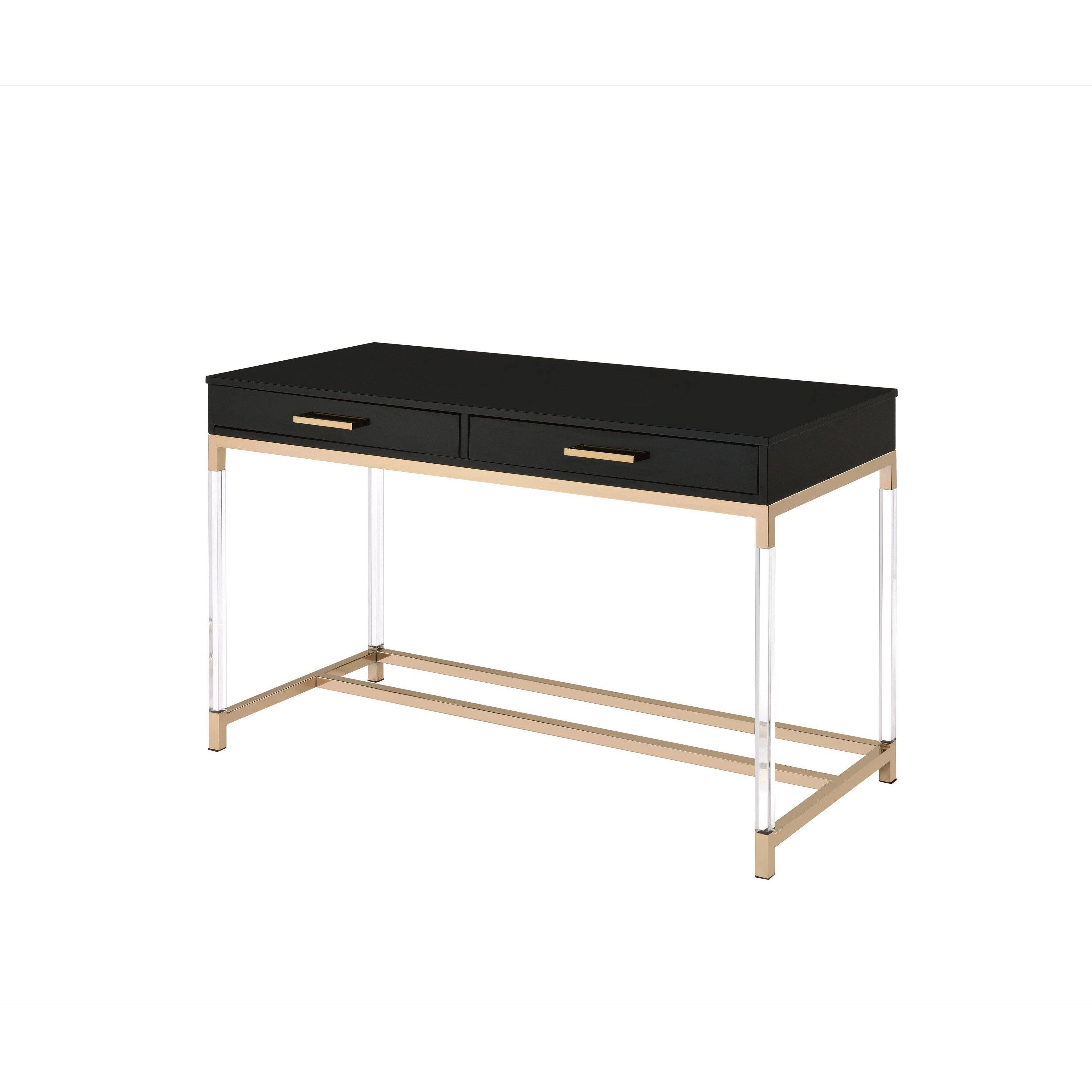 Acme Adiel Built-in USB Port Writing Desk Black u0026 Gold Finish