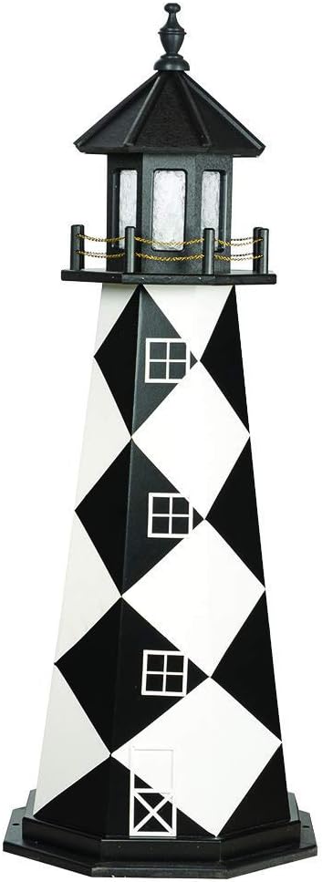 DutchCrafters Decorative Lighthouse - Wood, Cape Lookout Style (4', Black/White)