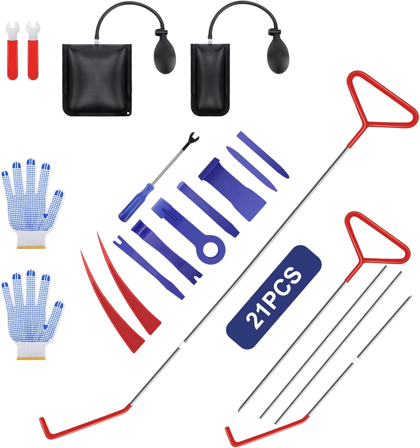 GODCRAE Car Tool Kit, 21PCS Professional Car Door Unlock Kit Lockout Tool with Long Reach Grabber, Non-marring Wedges Air Wedge Pump Auto Trim Removal Tool Pry Tool in Caring Case Bag