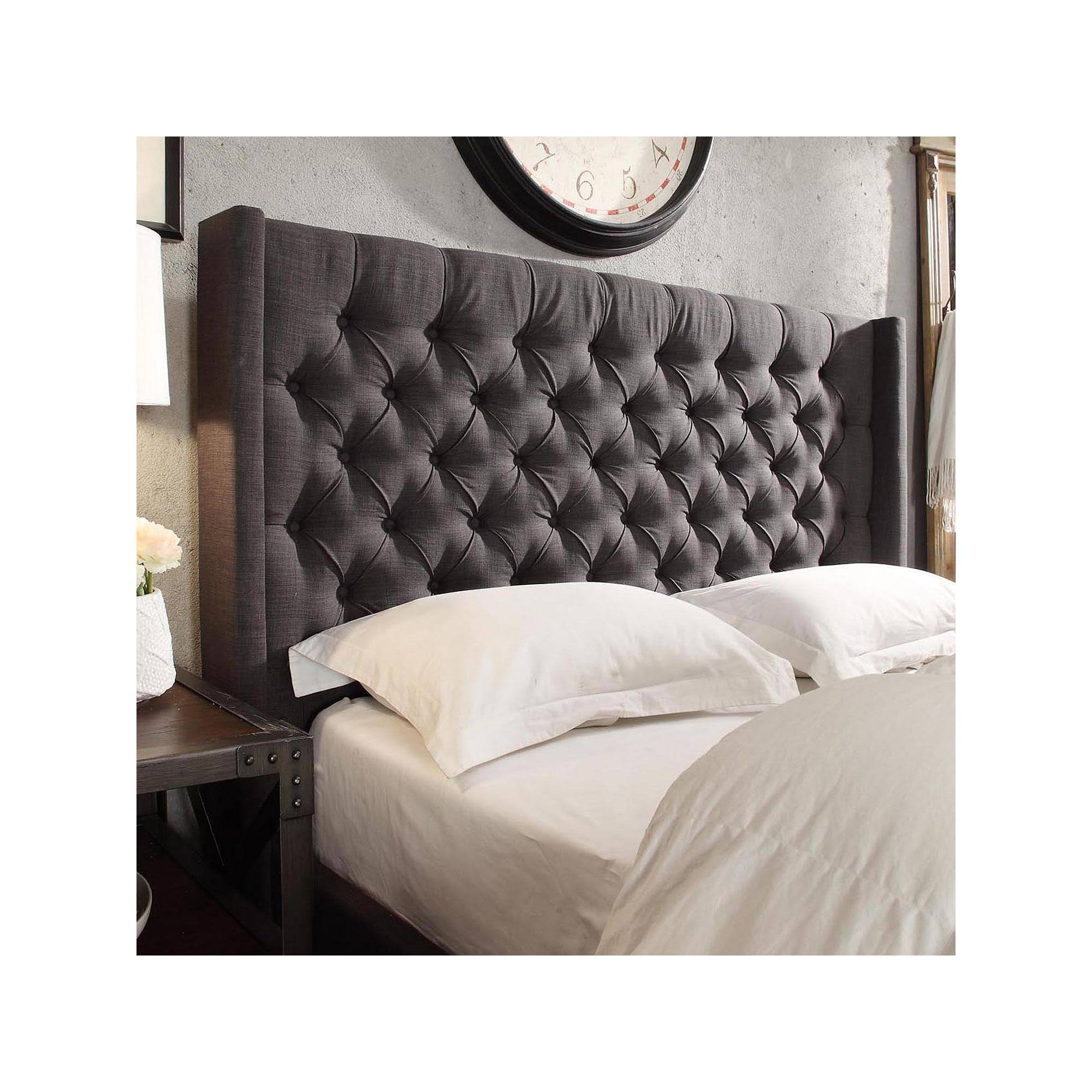 HomeVance Stanford Heights Tufted Wingback Headboard, Dark Grey, Full