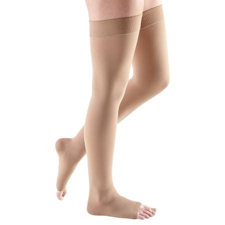 Medi Comfort Open Toe Thigh Highs w/Silicone Dot Band - 15-20 mmHg Petite Ebony VII Petite 186-vii-ebony, Black