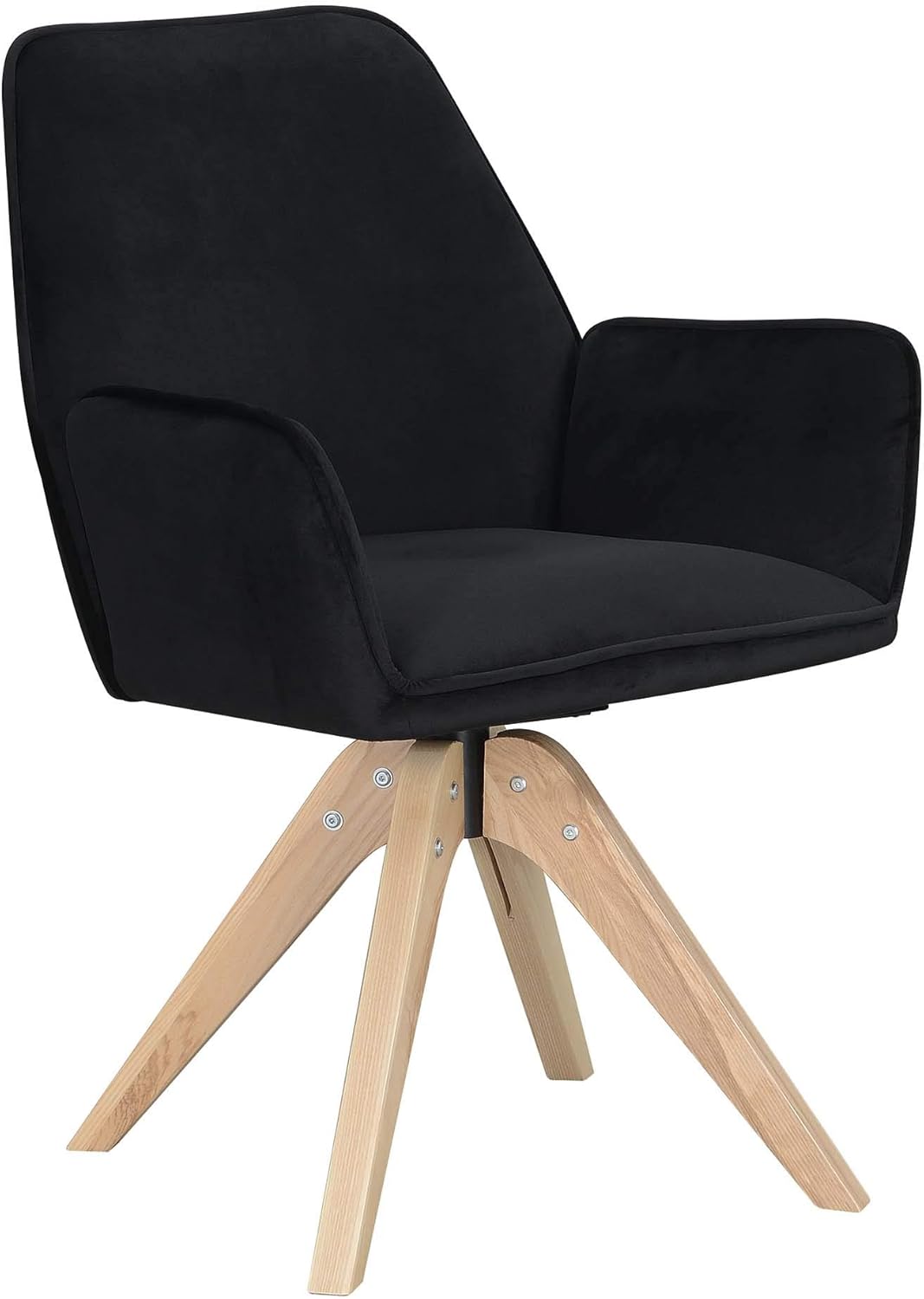 Convenience Concepts Miranda Swivel Accent Chair, Velvet Black/Natural Wood