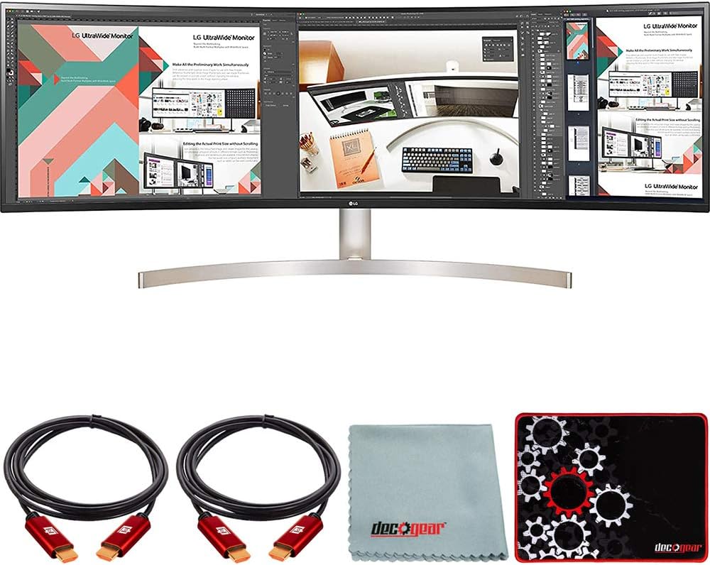 LG 49WL95C-WE 49 inch 32:9 UltraWide Dual QHD HDR10 IPS Curved LED Monitor Bundle with Deco Gear HDMI Cable 2 Pack + Gamer Surface Mousepad + Screen Cloth