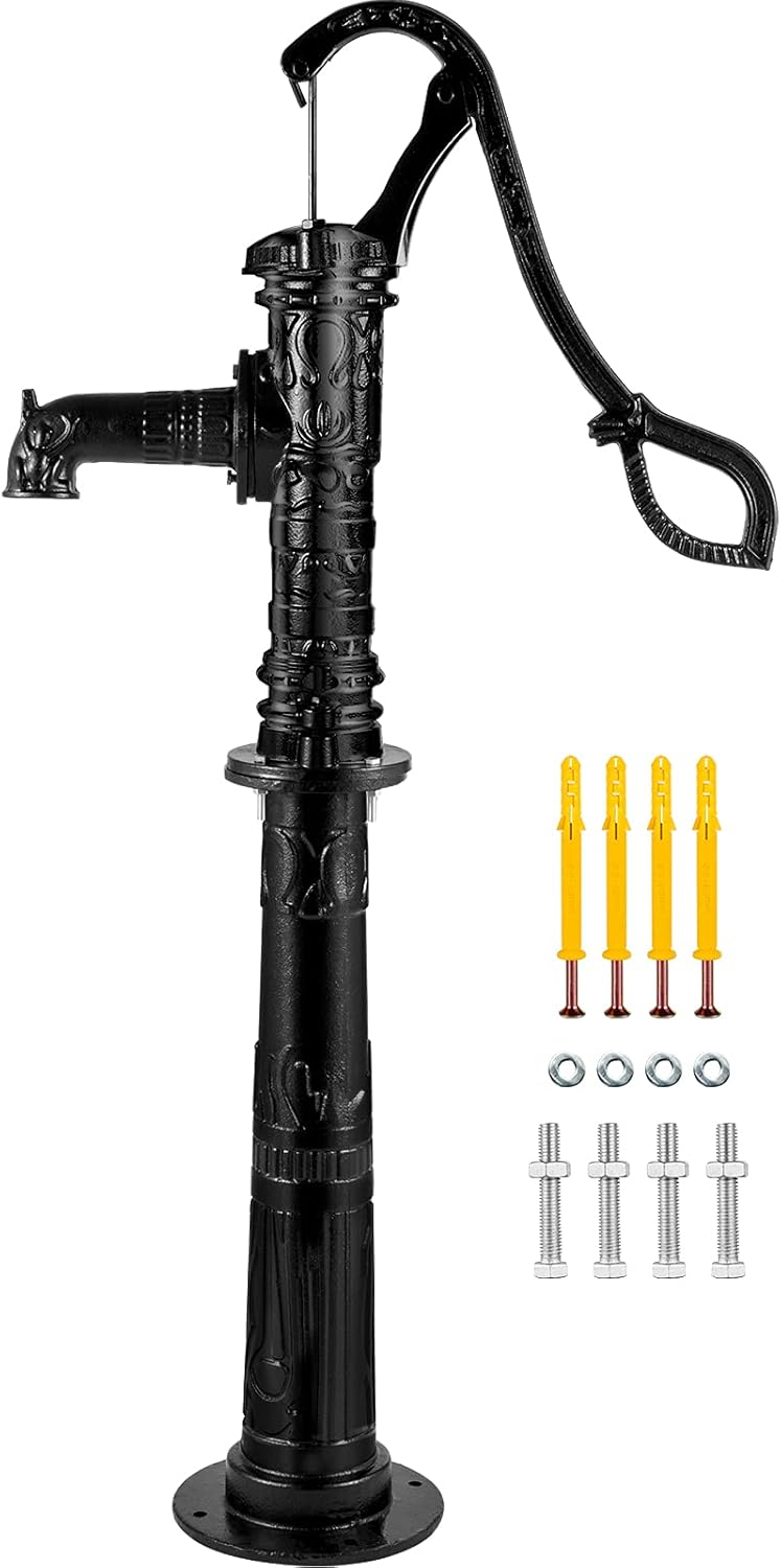 VEVOR Hand Water Pump w/Stand, 15.7 x 9.4 x 53.1 inch Pitcher Pump & 26 inch Pump Stand w/Pre-set 1/2