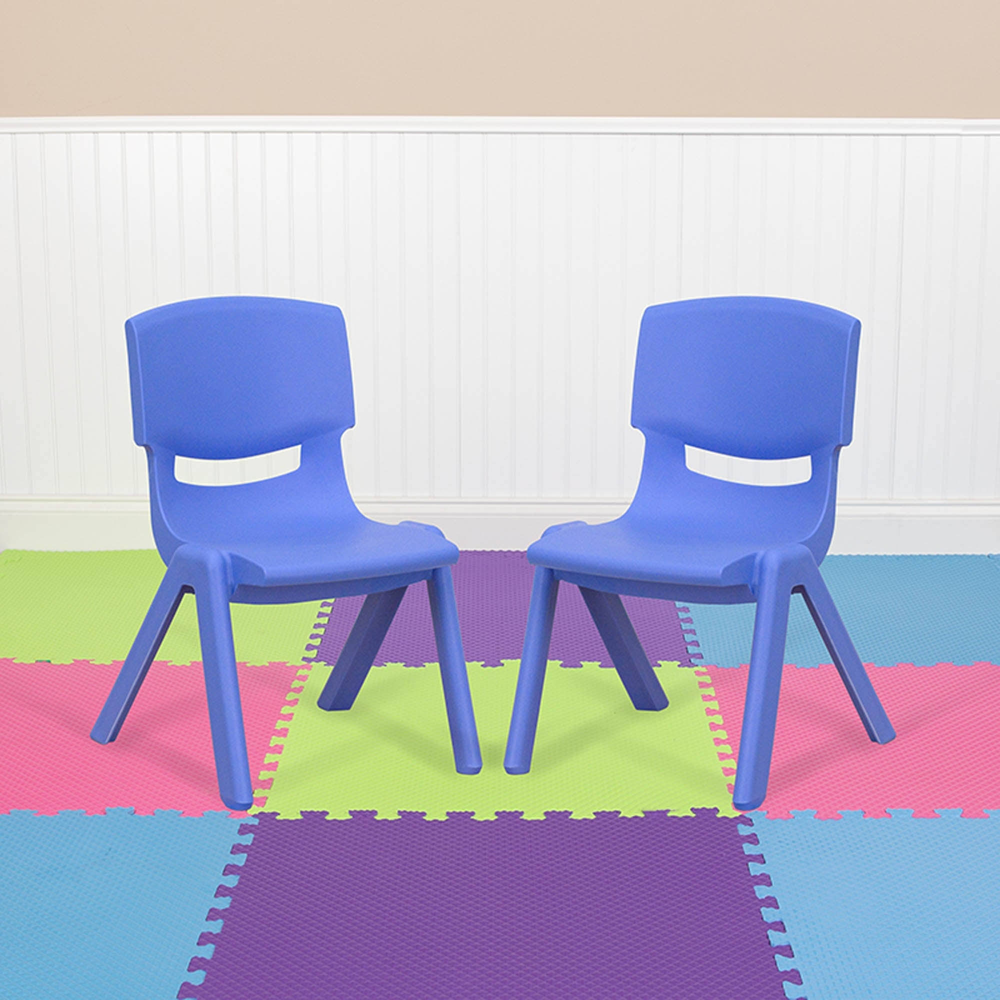 Offex Blue Plastic Stackable School Chair with 10.5x22 Seat Height, 2 Pack