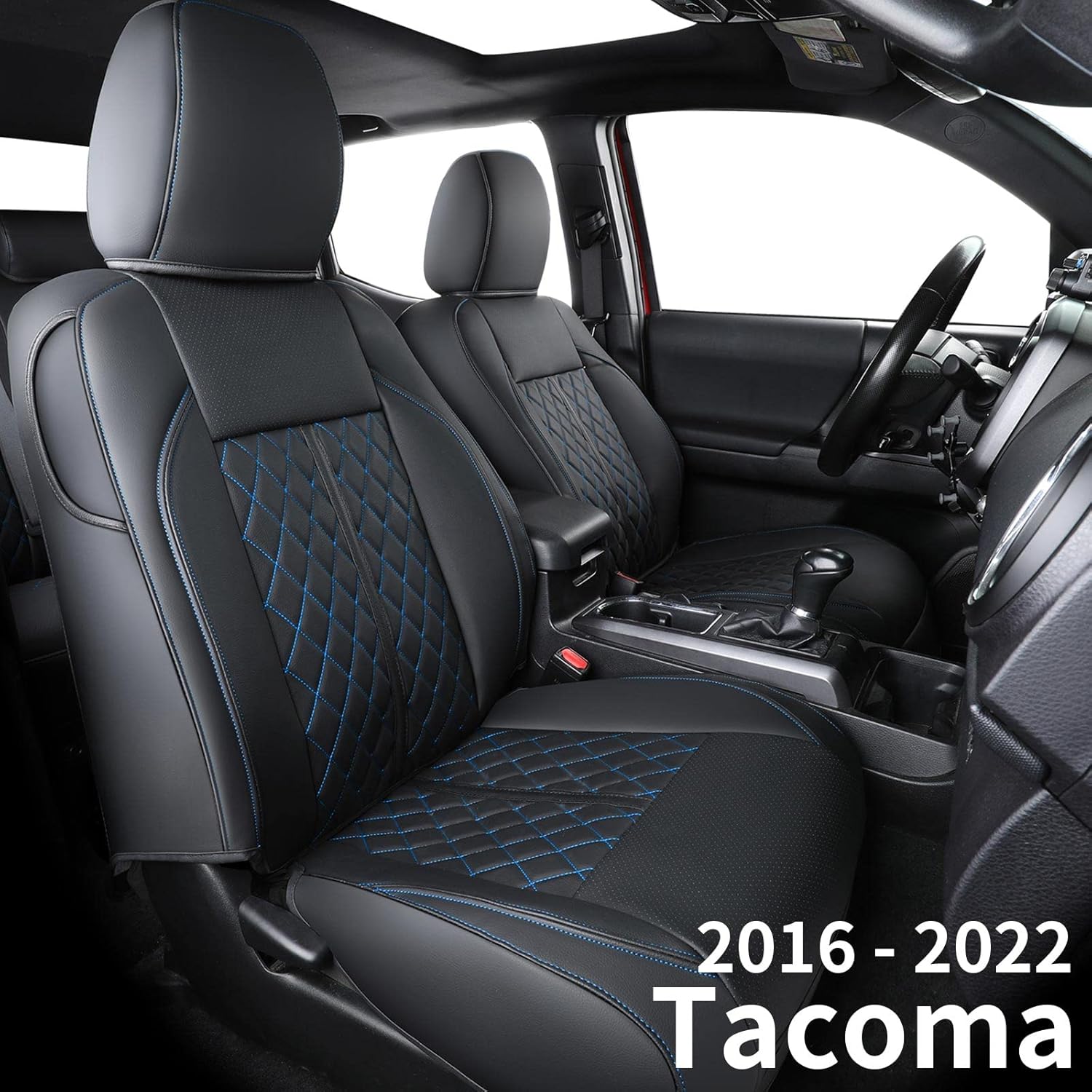 LUCKYMAN CLUB R08-MNQ Tacoma Seat Covers, Fit for 2016-2022 Tacoma Crew Cab/Double Cab/Extended Cab/Access Cab with Water Proof Faux Leather(Front Set, Black 2 pcs)
