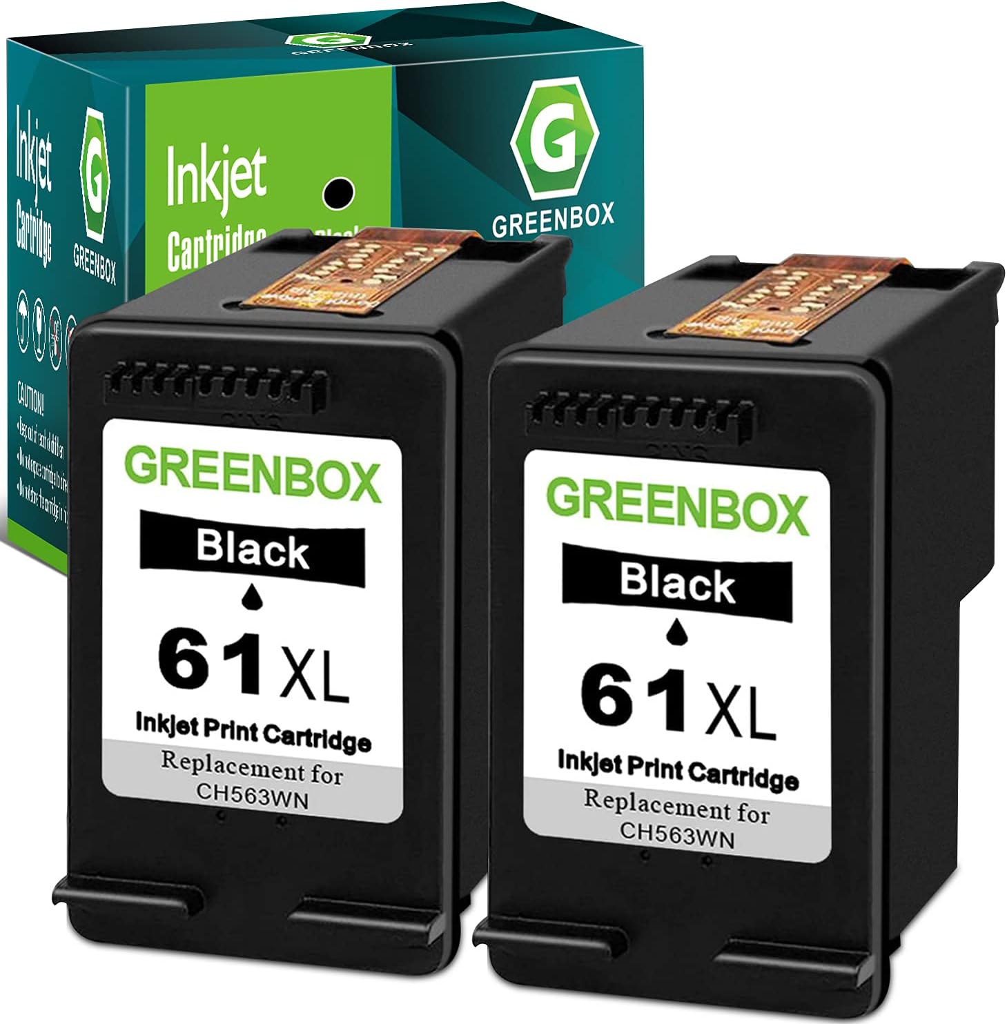 GREENBOX Remanufactured 61 Black Ink Cartridge Replacement for HP 61XL 61 XL for HP Envy 4500 5530 5534 5535 Deskjet 1000 1056 1010 1510 1512 2540 3050 3050A Officejet 2620 Printer (2 Black) Pack of 2