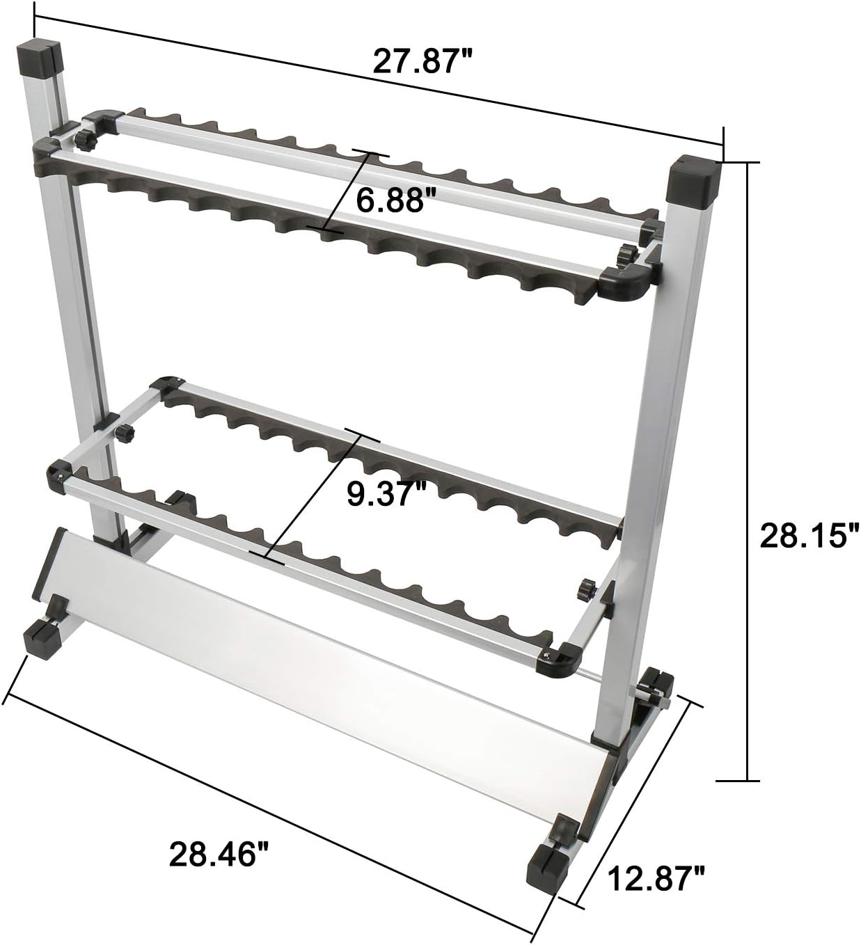 NovelBee Aluminum Alloy 24 Fishing Rod Rack Fishing Rod Pole Holder Stand Storage Tool for All Types of Fishing Rods (Black) Pack of 2