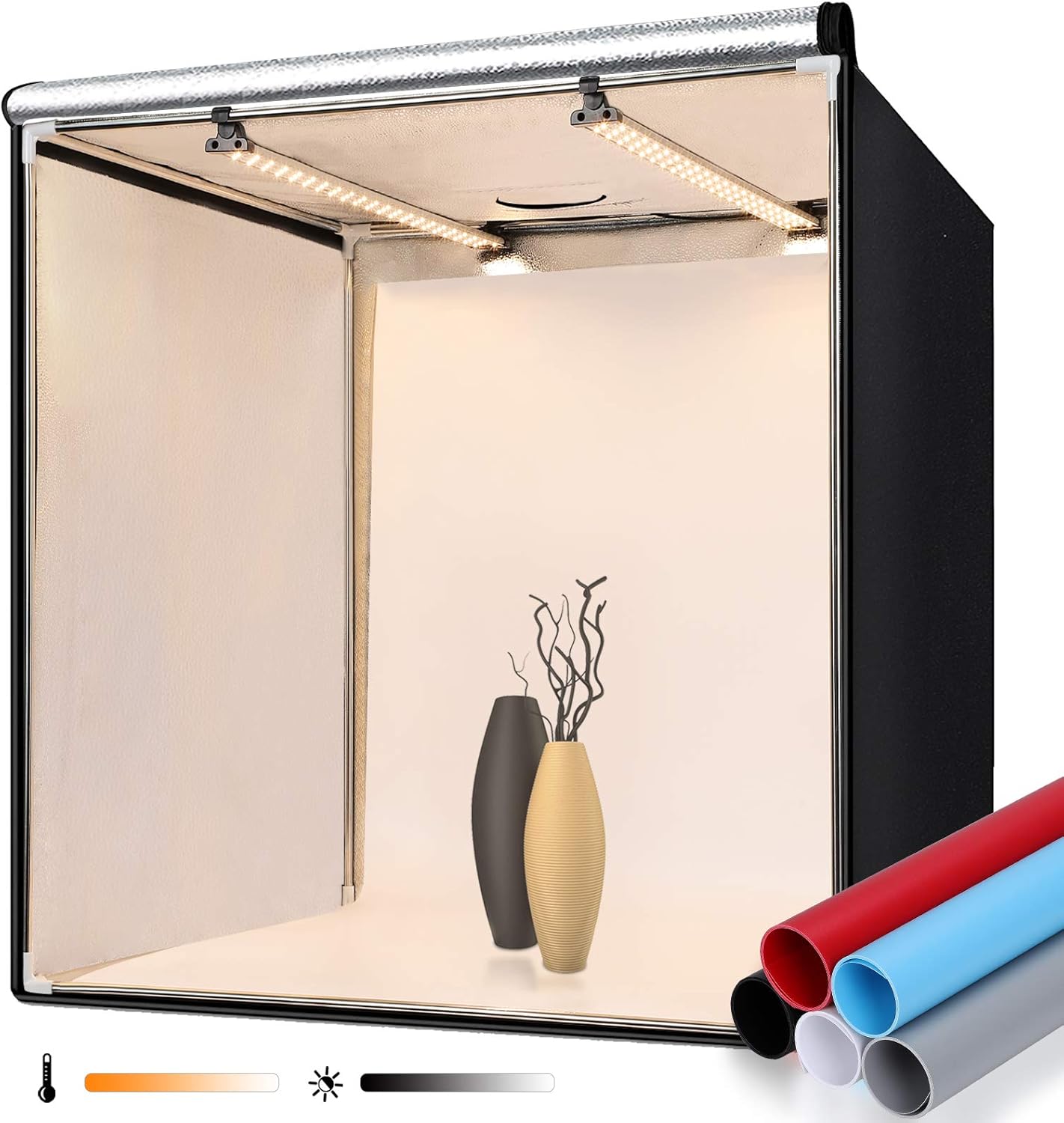FOSITAN 24x24inch Bi-Color Dimmable Professional Photo Studio Light Box with 126 LED Lights Beads, Adjustable Lighting Direction and 5 Color Backdrops, Shooting Tent for Medium Product Photography