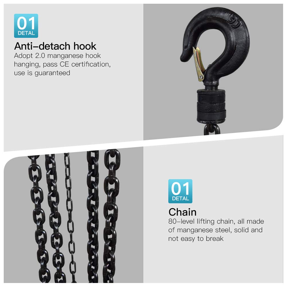 1 Ton 2200Lbs Capacity Manual Hand Engine Lever Block Chain Hoist Pulley Tackle Hoist Winch Lift W/Hook, 10FT Lift, Heavy Duty Alloy Steel, Red (1 Ton)