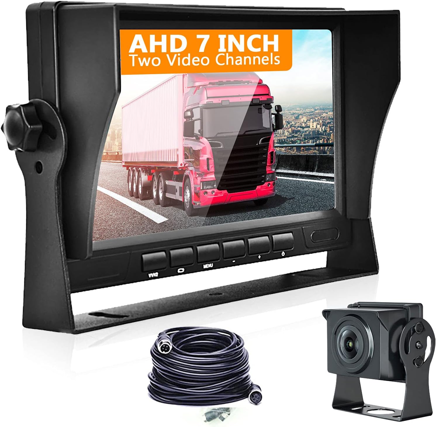 Backup Camera for Pick Up with 7 Inch Monitor Back Up Camara Systems for RV,Trailers,Trucks, IP69 Waterproof Reverse Camera, Support Guide Lines On/Off, with 49.2ft Extension Cord