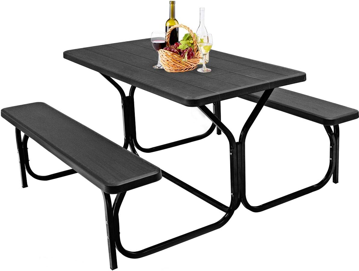 GYMAX Picnic Table, Camping Picnic Tables Bench Set for Outside Backyard Garden Patio Dining Party (White)