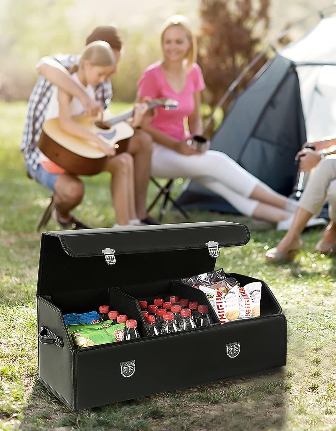 Car trunk organizer，Trunk organizers and storage suv，29.5x12.2x11.5 inches，CollapsibleMulti Compartment Waterproof Car Storage Organizerr (Black) Pack of 2