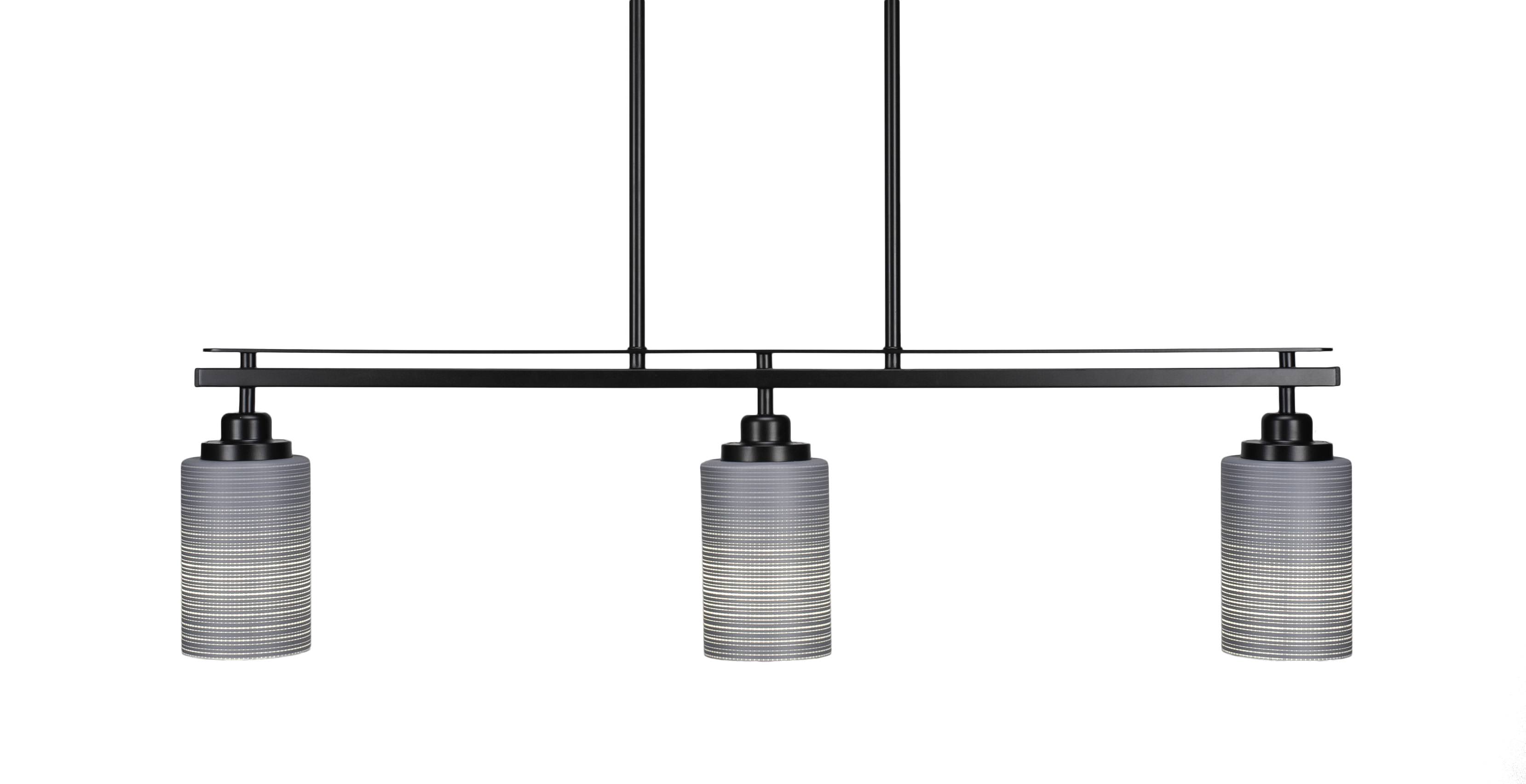 Toltec Lighting 2636-MB-4062 Odyssey 3 Island Light shown in Matte Black Finish with 4 Gray Matrix Glass