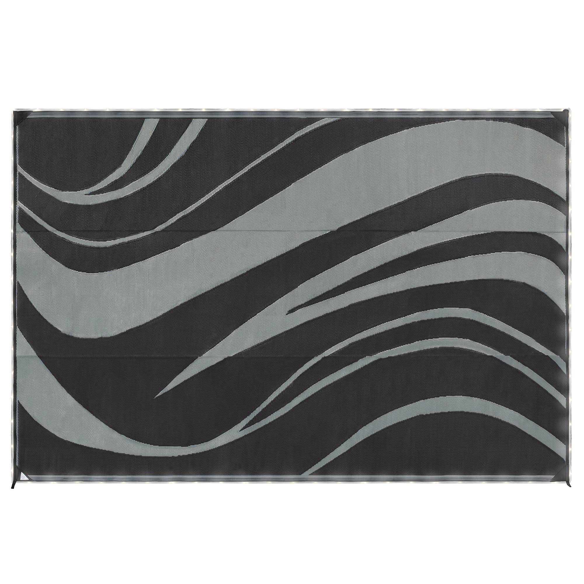 Overtons LED Illuminated Patio Mat with Wave Design, 9& x 12&, Black