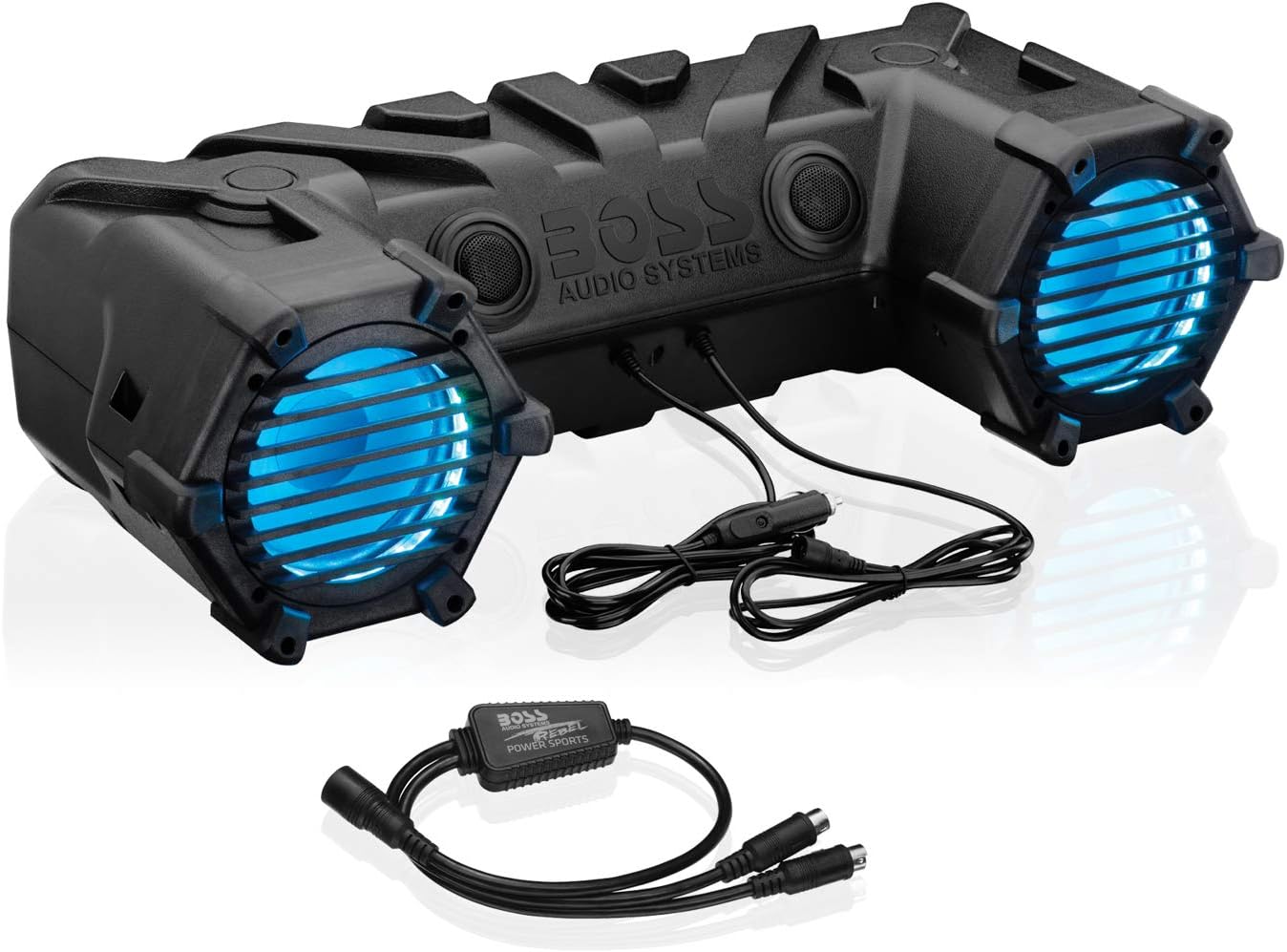BOSS Audio Systems ATV30BRGBK ATV Sound System Package - ATV30BRGB, Weatherproof, 6.5 Inch Speakers, 1 Inch Tweeters, Built-in Amplifier, Bluetooth Remote, ATVYA2 Y Adapter to Connect ATV30BRGB&rsquo;s