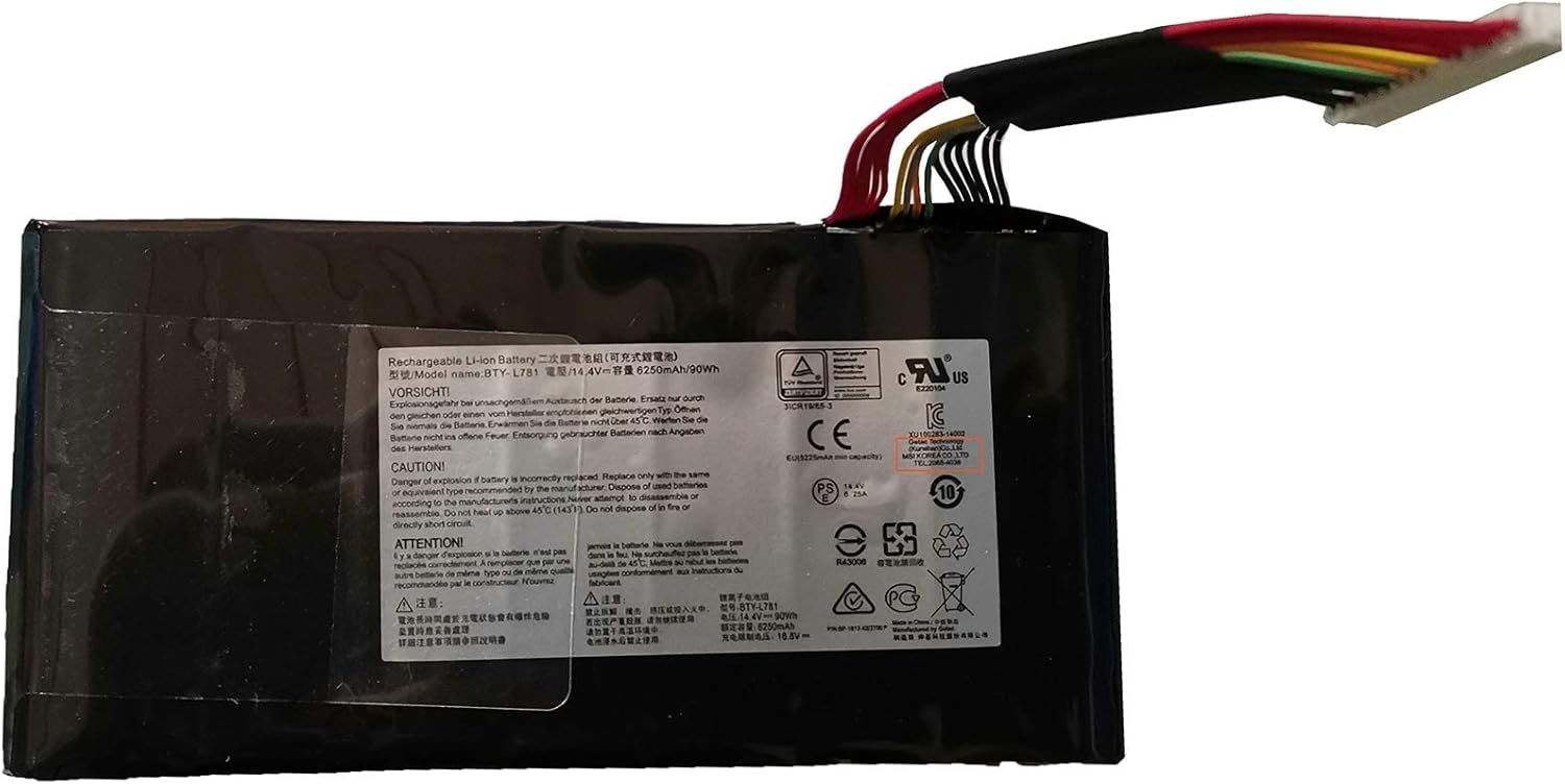 SUNNEAR BTY-L781 90Wh Battery Replacement for MSI WT75 8SM GT75 Titan 8RF 8RG GT76 Titan DT 9SG 10SGS Series Laptop 14.4V 6250mAh Pack of 2