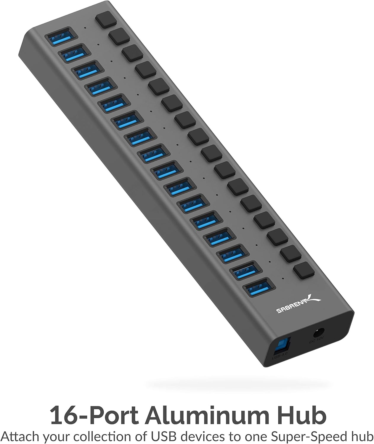 Sabrent 16-Port USB 3.0 Data HUB and Charger with Individual switches [90 Watts] (HB-PU16) Pack of 2