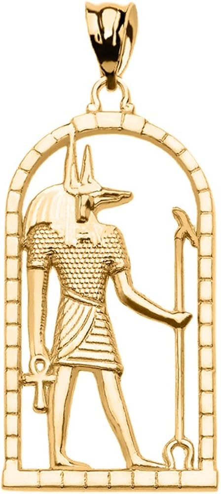 14k Yellow Gold Egyptian Anubis Pendant Necklace