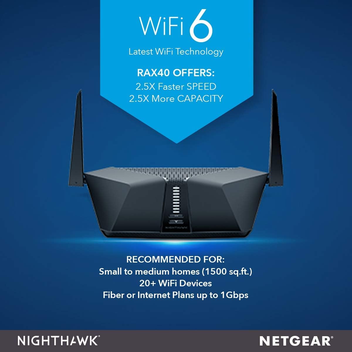 NETGEAR Nighthawk AX4 4-Stream WiFi 6 Router (RAX40) - AX3000 Wireless Speed (up to 3Gbps) | Coverage for Small-to-Medium Homes | 4 x 1G Ethernet and 1 x 3.0 USB ports (Renewed) Pack of 2