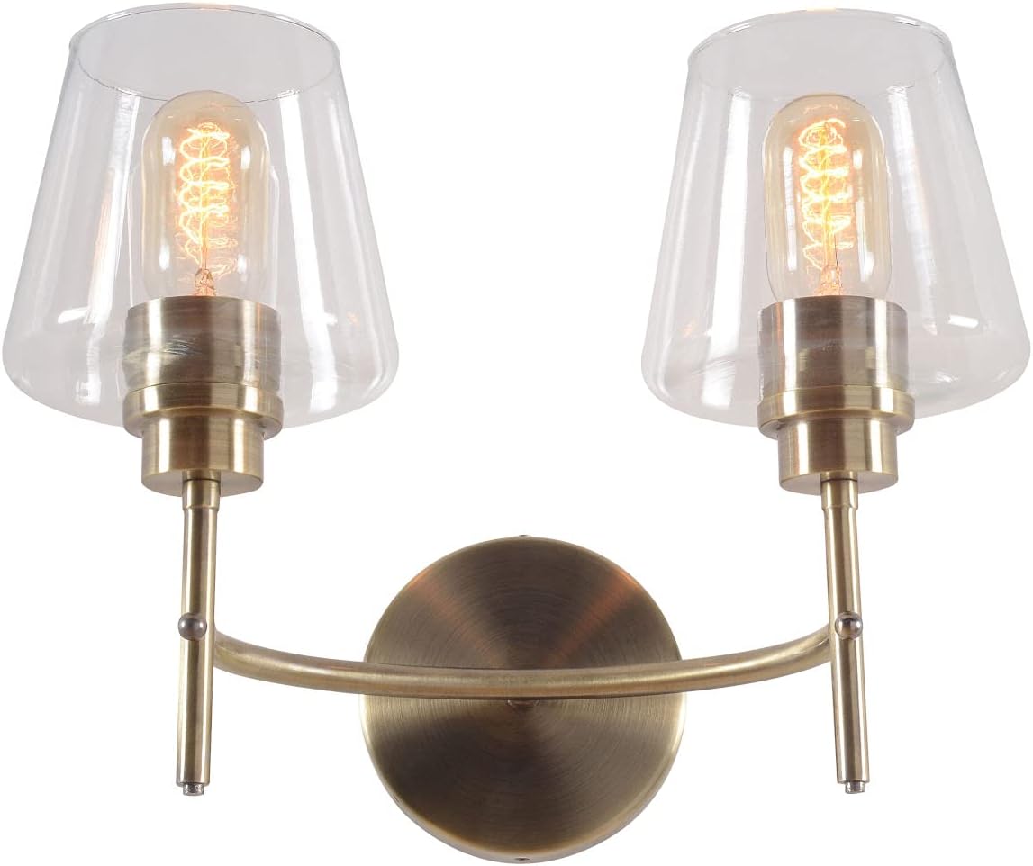 Kenroy Home 94116AB Dean Sconces, Medium, Antique Brass with Clear Glass Pack of 2
