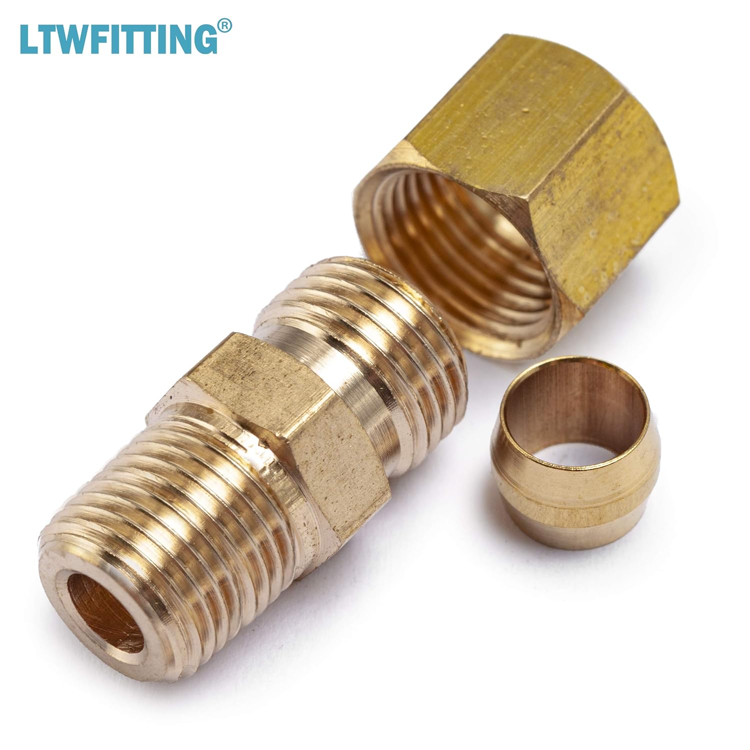 LTWFITTING Brass 1/4 OD x 1/8 Male NPT Compression Connector Fitting(Pack of 500)