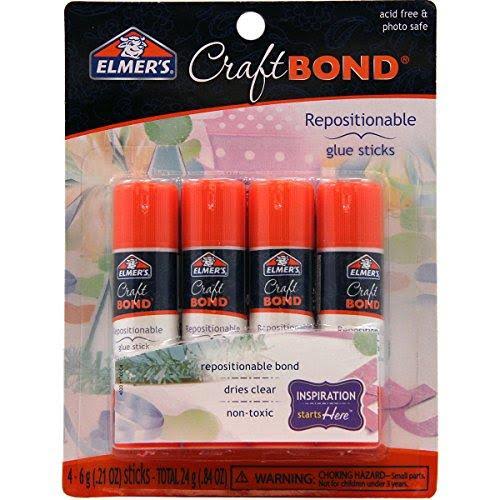 Elmer&s E4020 CraftBond Repositionable Glue Sticks, 4 Sticks per Pack, 6 Grams per Stick, Clear