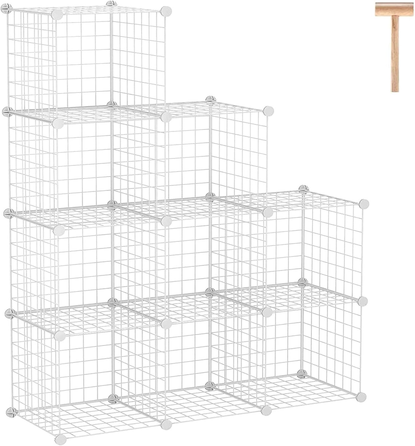 C&AHOME Wire Cube Storage Organizer, 9-Cube Grids Storage Organizer, Storage Bins Shelves, Modular Shelving, Ideal for Living Room, Bedroom, Office 36.6”L x 12.4”W x 48.4”H White Pack of 2