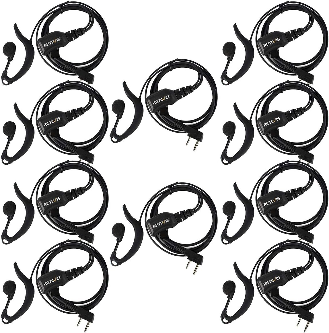 Retevis Walike Talkie Earpiece with Mic G Shape 2 Pin Adjustable Volume Headset for Retevis H-777 RT22 RT21 Baofeng UV-5R 888S 2 Way Radio (10 Pack)