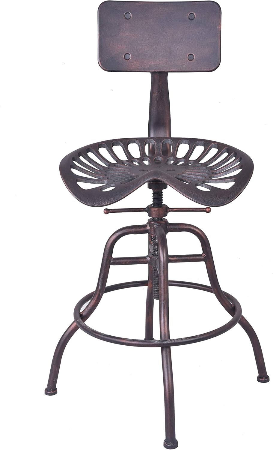 Cast Iron Tractor Seat Bar Stool with Backrest-Adjustable Swivel Industrial Metal Design Vintage Bar Stool-Kitchen Counter Height-19.68-26 Inch