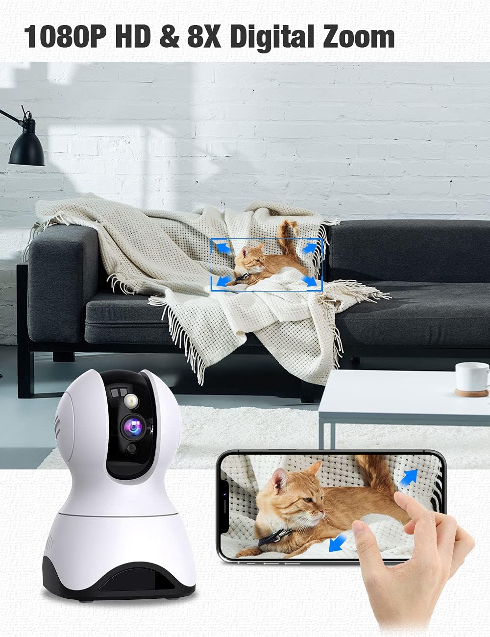 Pet Camera, Indoor Camera with 2-Way Talk Remote Live View, 2.4GHz WiFi Dog Camera, 1080P Night Vision, Motion/Sound Detection, Works with Alexa for Home Baby Puppy Elder Surveillance Camera Monitor Pack of 2