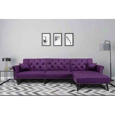 Addicyn 115x22 Wide Velvet Right Hand Facing Sleeper Sofa u0026 Chaise House of Hampton Fabric: Purple Velvet