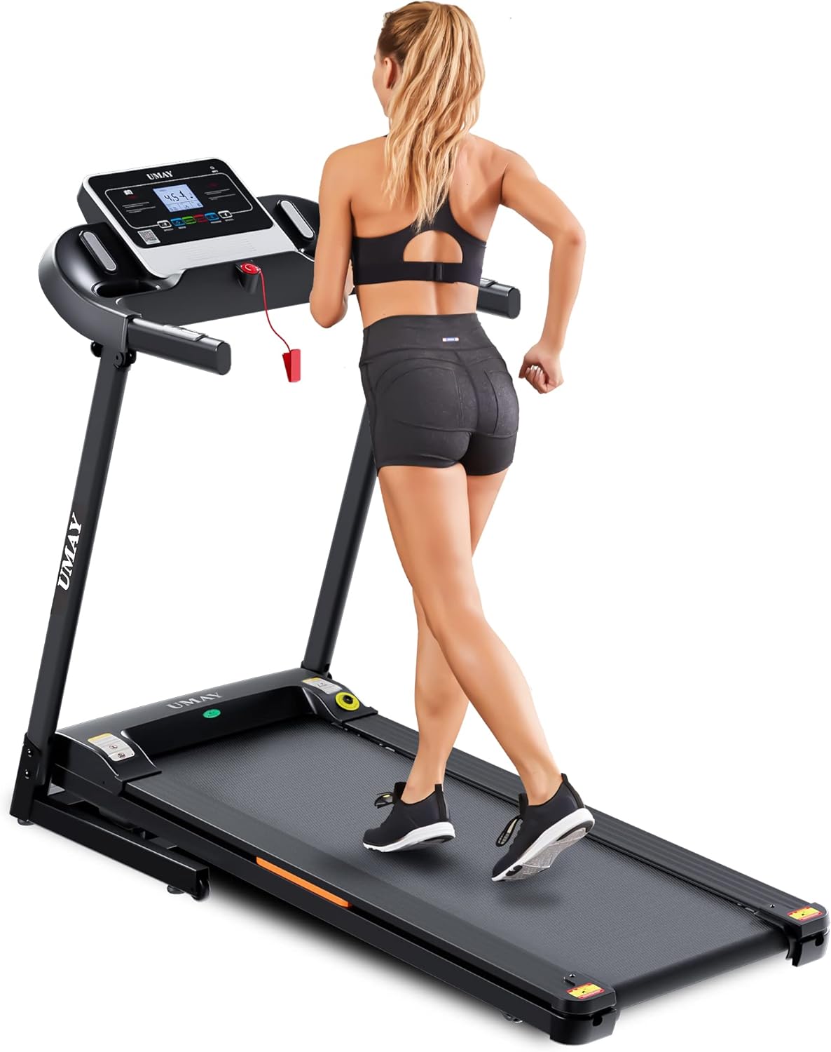UMAY Folding Treadmill, Portable Treadmill with Incline, Foldable Treadmill for Home Gyms, Motorized Running Machine with Transport Wheels for Small Space