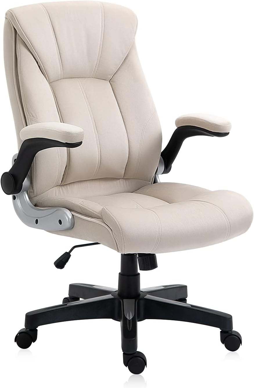 B2C2B Ergonomic Velvet Fabric Office Chair Executive Desk Chair Comfortable Computer Chairs,Racing Chair Swivel Task Chair Armrest and Lumbar Support,Beige
