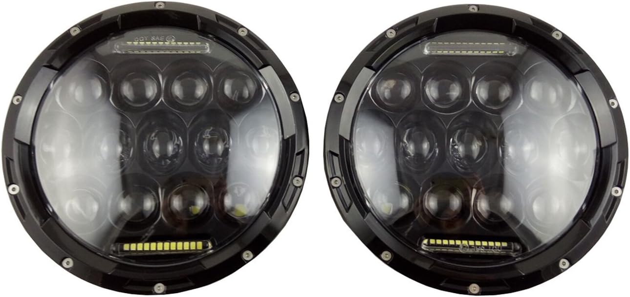 HANSWD 1 Pair 7 Inch Round Black Led Headlights With DRL Hi/lo Beam For Wrangler Jk Tj