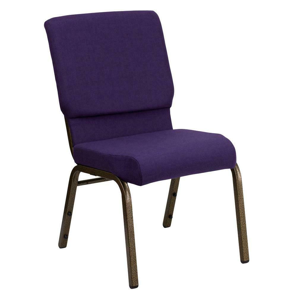 18.5&&w Stacking Church Chair in Royal Purple Fabric - Gold Vein Frame