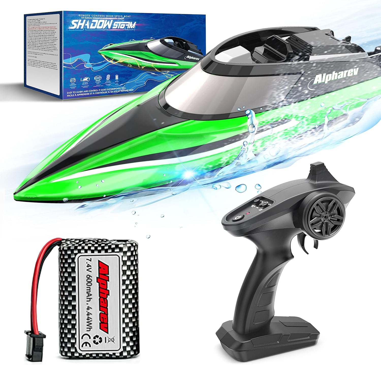 RC Boat with Case- AlphaRev R308 20+ MPH Fast Remote Control Boat for Pools and Lakes, 2.4 GHZ RC Boats for Adults and Kids Pack of 2
