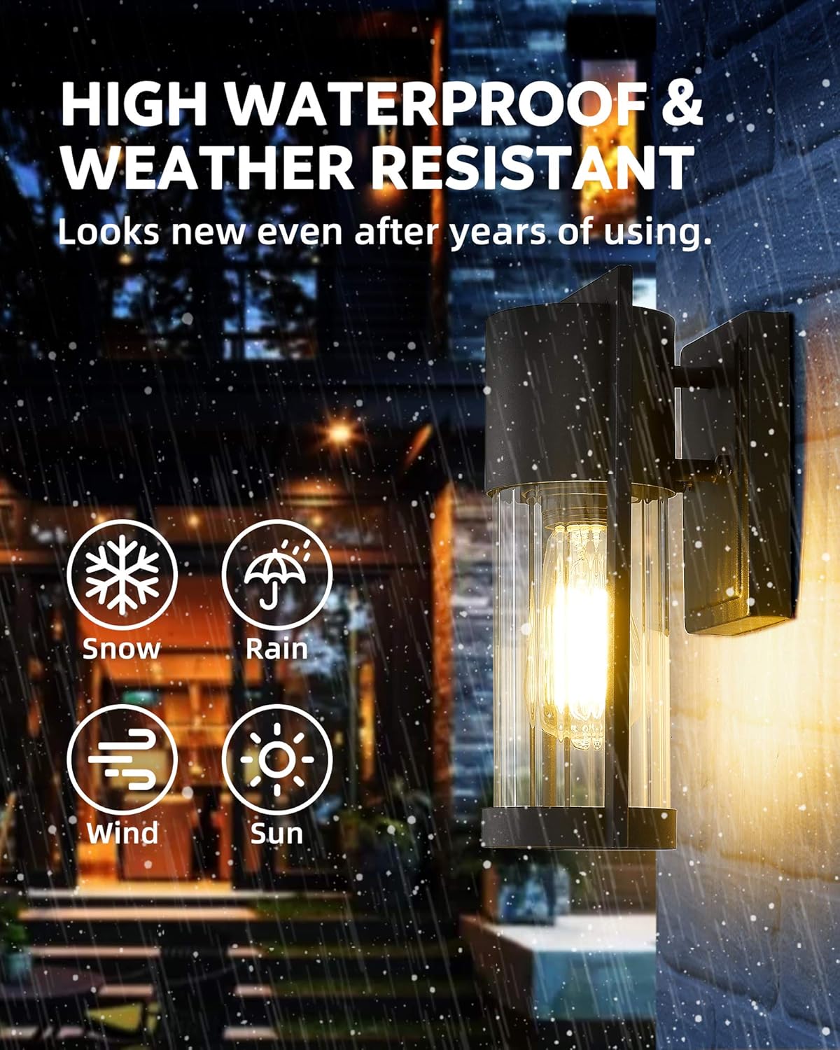 Osimir Exterior Wall Mount Light 2 Pack, 1-Light Outdoor Wall Sconce in Black Finish with Clear Ribbed Glass Lamp Shade, 2254/1W-2PK