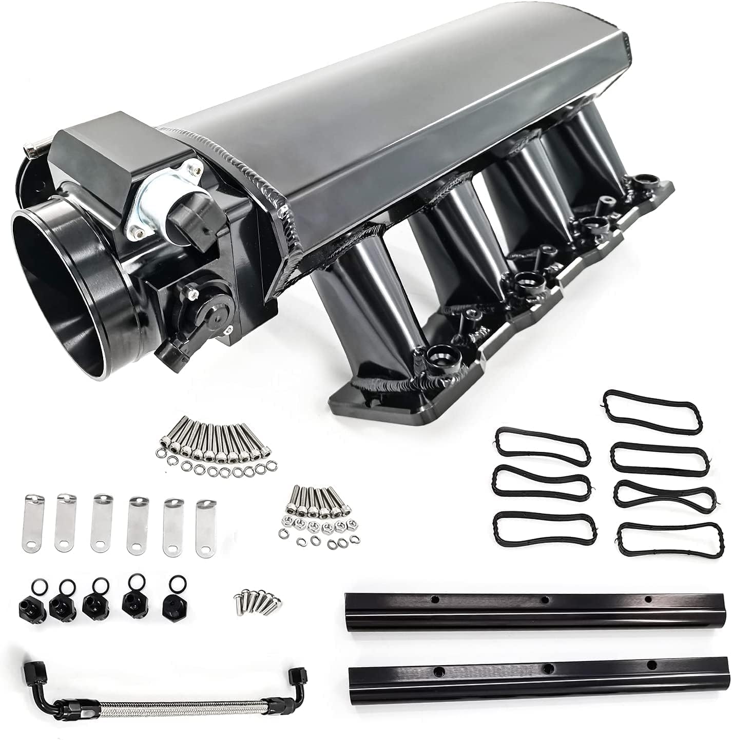 DIMAIER Intake Manifold 102mm Throttle Body with Throttle Position Sensors TPS IAC and Fuel Rails Sheet Metal Fabricated EFI Compatible with Cadillac Chevrolet GMC Corvette Pontiac LS LS1 LS2 LS6