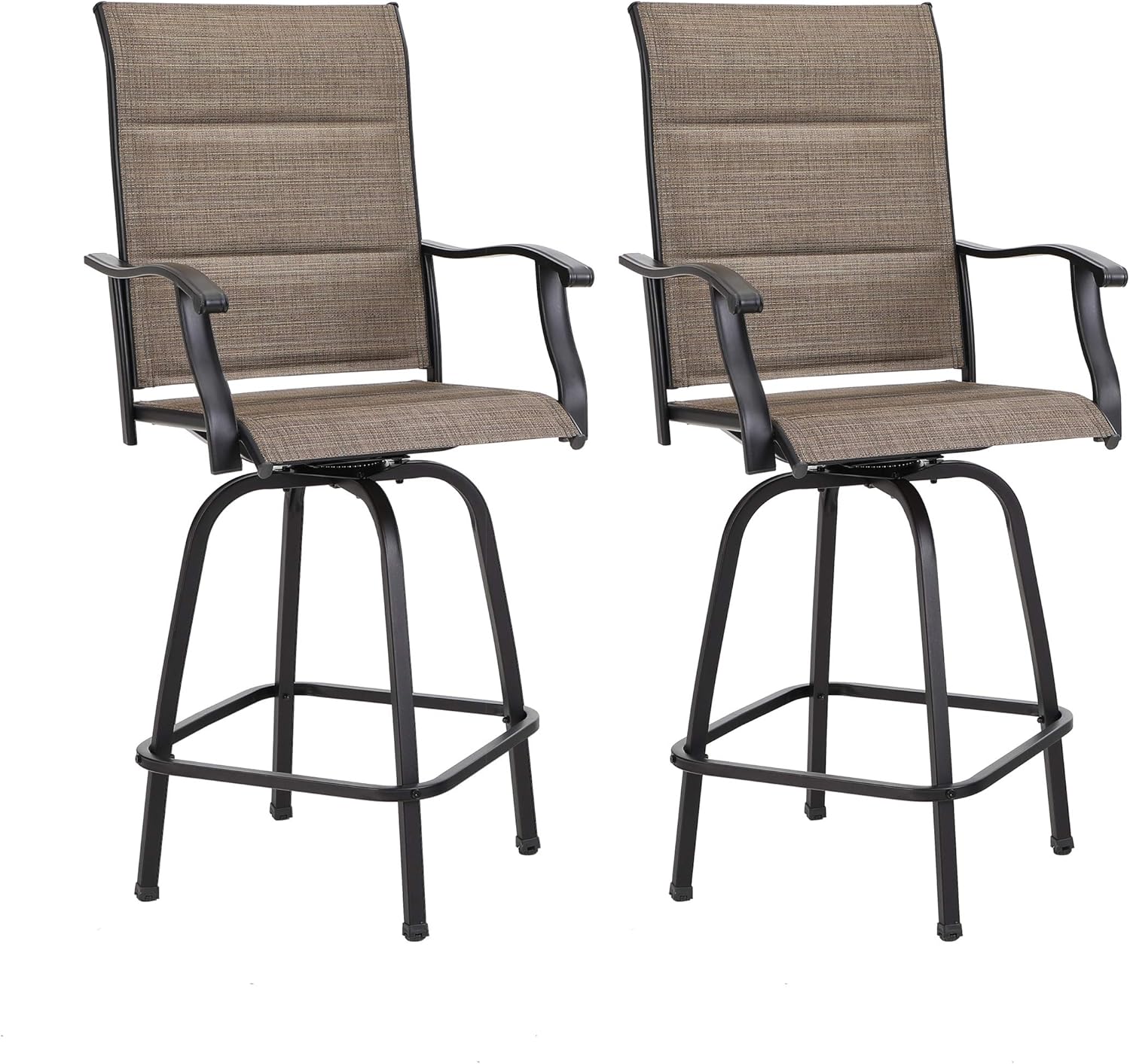 Sophia & William Swivel Bar Stool Patio Bar Chairs Padded Textilene Outdoor Furniture Set All Weather 2 Pack, Brown