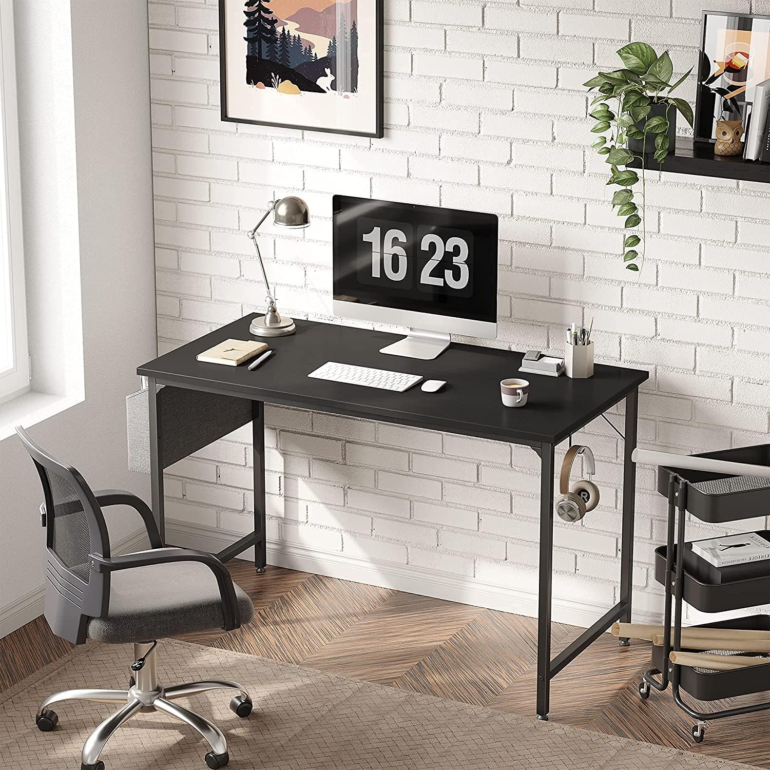 VERMESS Study Computer Desk Home Office Writing Small Desk,Black Metal Frame (31 inch, Natural) Pack of 2