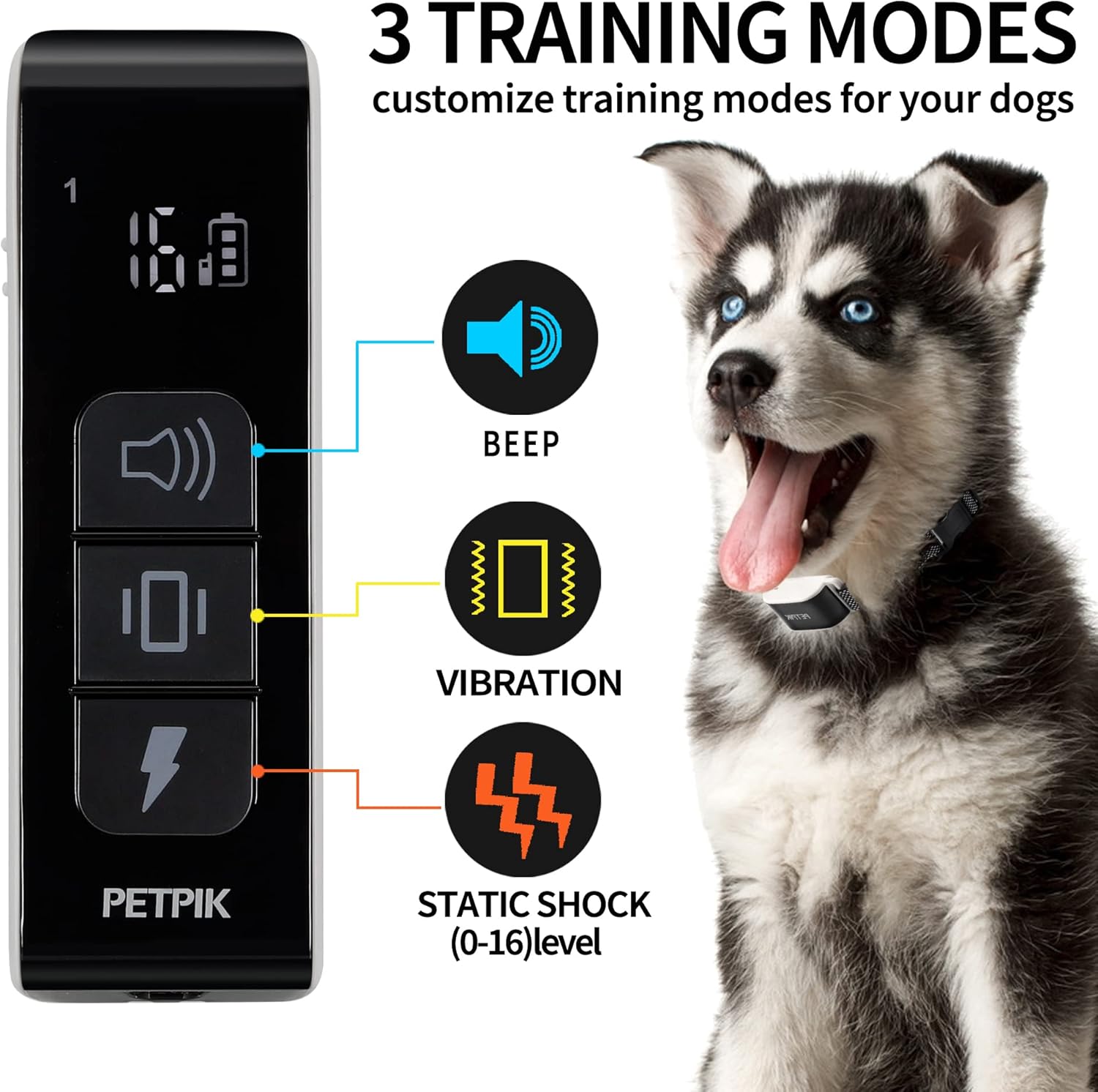 PETPIK Dog Training Collar, Long Remote Range and 3 Modes - Beep, Vibration, Shock, Waterproof Rechargeable Shock Collar for Small, Medium, Large Dogs Pack of 2