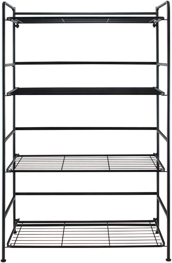 Flipshelf Folding Metal Bookcase-Small Space Solution-No Assembly-Home, Kitchen, Bathroom and Office Black, 4 Shelves, Wide