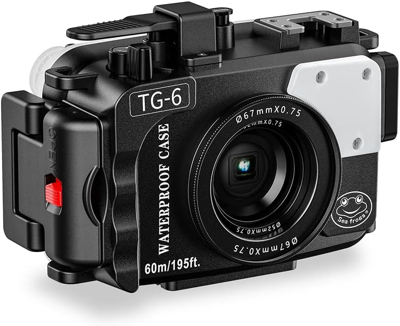 Sea frogs for Olympus TG-6 Underwater 60m/196ft Maximum Diving Depth Waterproof Housing Black Professional Diving Case Box IPX8