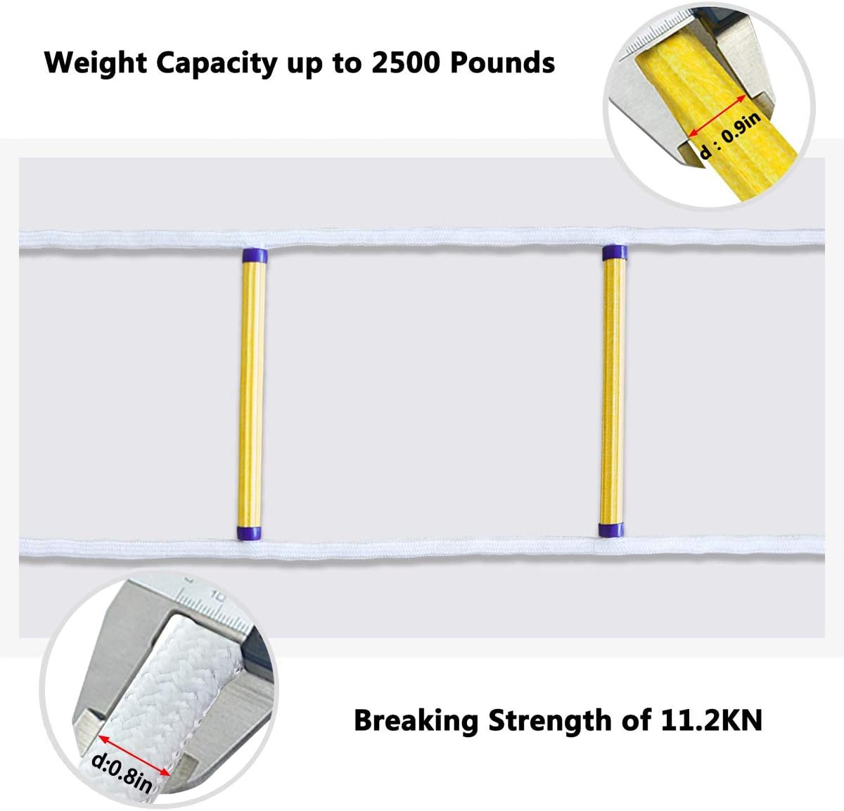 Emergency Fire Escape Rope Ladder 2 Story Homes 16 Feet Flame Resistant Fire Safety Ladders with Carabines | Weight Capacity up to 2500 Pounds | Portable and Reusable Pack of 2