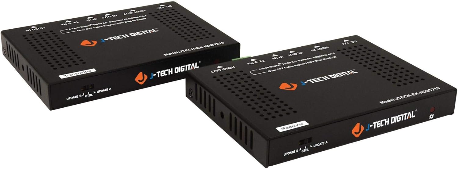 J-Tech Digital HDMI Extender by Single Cat 5E/6/7 up to 200ft with Dual IR and EDID Support DTS, Dolby, LPCM Pack of 2