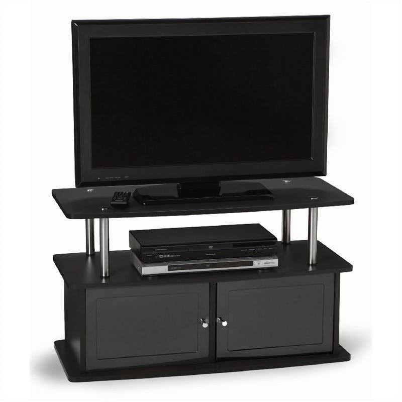Pemberly Row 36x22 TV Stand in Black with 2 Cabinets