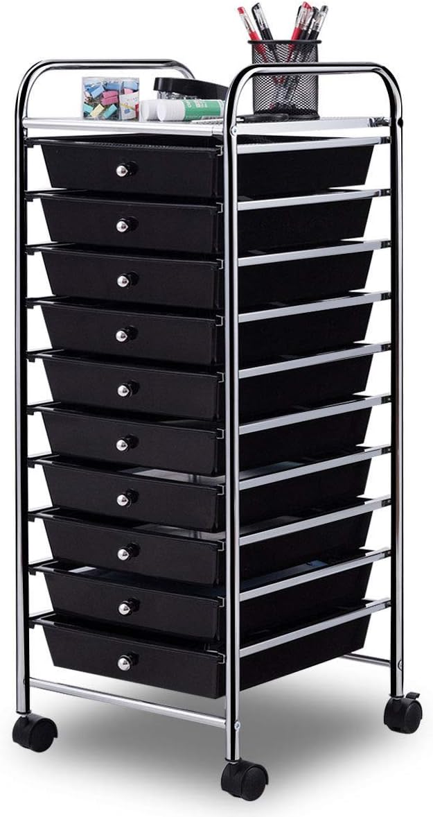 Giantex 10 Drawer Rolling Storage Cart Scrapbook Paper Office School Organizer (Black) Pack of 2